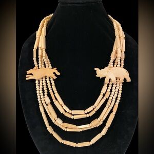 Multi Strand Bone Animal Elephant Necklace
